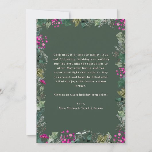 Rustieke Groene Roze Unieke Kerst Kaart w. Bericht (Achterkant)