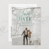 Rustieke Groene Script Foto Opslaan van de Datum Aankondigingskaart (Voorkant / Achterkant)