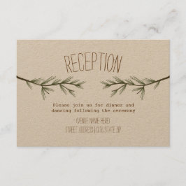 Rustieke groene takken bruiloftsreceptie informatiekaartje