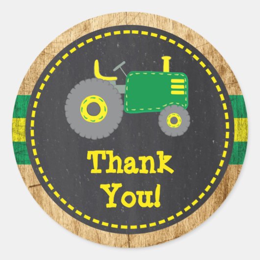 Rustieke Groene Tractor Dank u Favor Sticker (Voorkant)