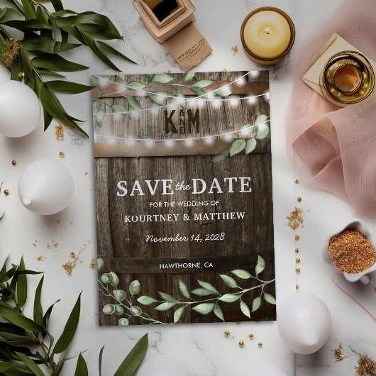 Rustieke groene trouw save the date