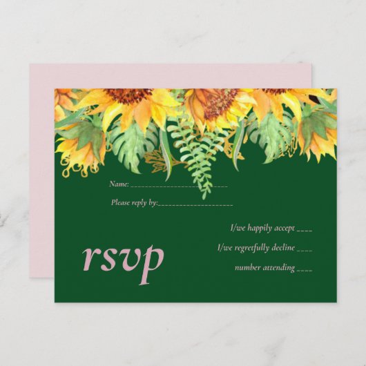 Rustieke groene trouwbudget met zonnebloemen uitnodiging briefkaart (Voorkant / Achterkant)