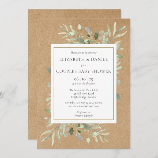 Rustieke Groene Tweedelig Geslacht Neutrale Shower Kaart (Voorkant / Achterkant)