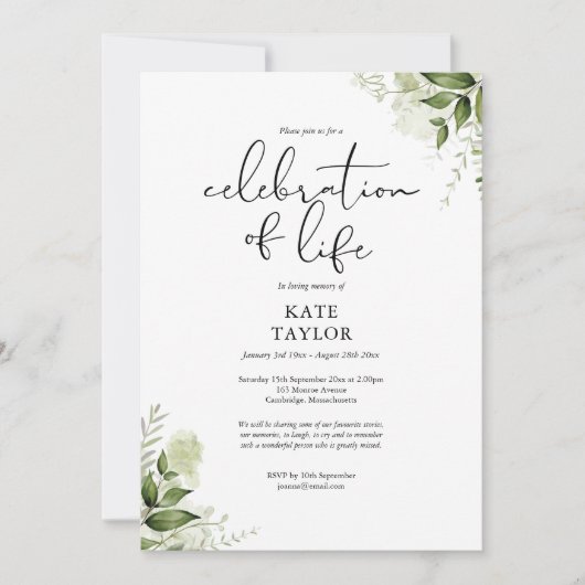 Rustieke Groene Viering van het Leven Uitvaart Kaart (Voorkant)