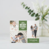 Rustieke groene vrolijke kerst 3 foto collage feestdagenkaart (Staand voorkant)