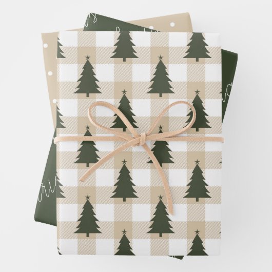 Rustieke groene vrolijke kerstboom vakantie inpakpapier vel (In situ)