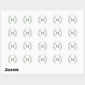 Rustieke Groene Waterverf Krans Eenvoudig Monogram Ronde Sticker (Vel)