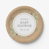 Rustieke Groene Waterverf Neutrale Baby Shower Papieren Bordje (Voorkant)