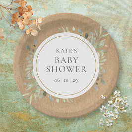 Rustieke groene waterverf neutrale babyshower papieren bordje