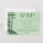 Rustieke Groene Waterverf Pijnbomen QR Code Weddin RSVP Kaartje (Voorkant)