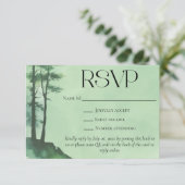 Rustieke Groene Waterverf Pijnbomen QR Code Weddin RSVP Kaartje (Staand voorkant)