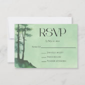 Rustieke Groene Waterverf Pine Tree Forest Wedding RSVP Kaartje (Voorkant)