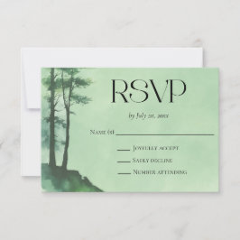 Rustieke Groene Waterverf Pine Tree Forest Wedding RSVP Kaartje