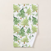 Rustieke Groene Waterverf Pine Trees Vakantie Bad Handdoek (Handdoek)