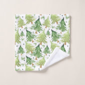 Rustieke Groene Waterverf Pine Trees Vakantie Bad Handdoek (Wasdoekje)