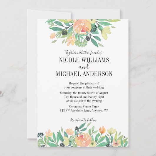 RUSTIEKE Groene waterverf pioen Foliage BRUILOFT Kaart (Voorkant)