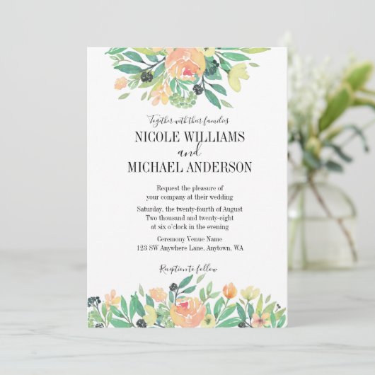 RUSTIEKE Groene waterverf pioen Foliage BRUILOFT Kaart (Staand voorkant)