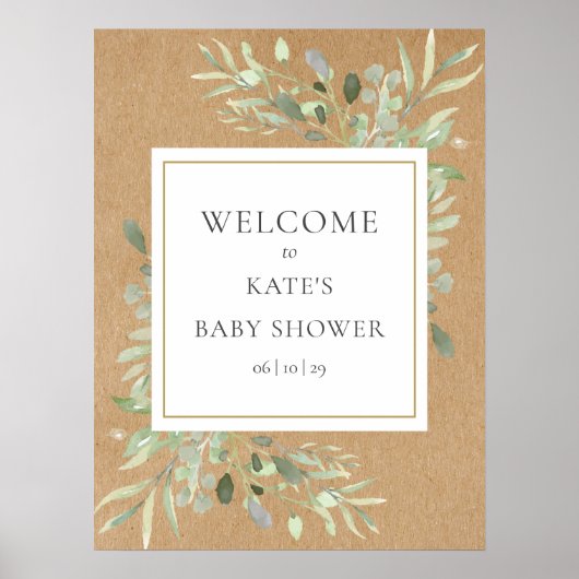 Rustieke Groene Welkomstbord voor Baby Shower Poster (Voorkant)