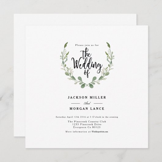 Rustieke groene wijnstok | Waterverf bruiloft uitn Kaart (Voorkant / Achterkant)