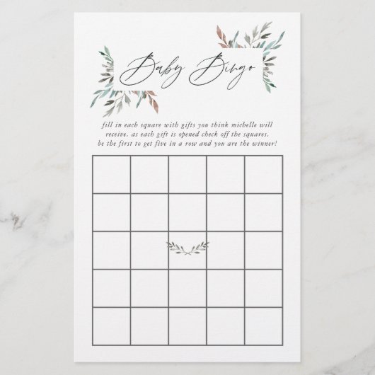 Rustieke Groene Winter Baby Shower Bingo (Voorkant)