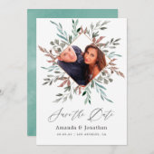 Rustieke groene winter bruiloft save the date (Voorkant / Achterkant)