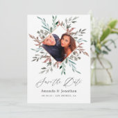 Rustieke groene winter trouwkaart Save the Date (Staand voorkant)