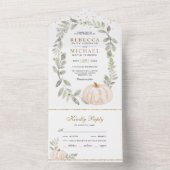 Rustieke Groene Witte Pompoen Herfst Bruiloft All In One Uitnodiging (Binnen)