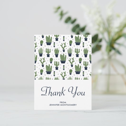 Rustieke groene woestijn cactus patroon dank u briefkaart (Staand voorkant)
