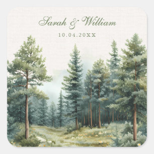 Rustieke groene zomer bos bruiloft vierkante sticker