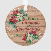 Rustieke Grootouders 1e Kerstmis Poinsettia Ornament (achterkant)