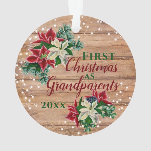 Rustieke Grootouders 1e Kerstmis Poinsettia Ornament (achterkant)