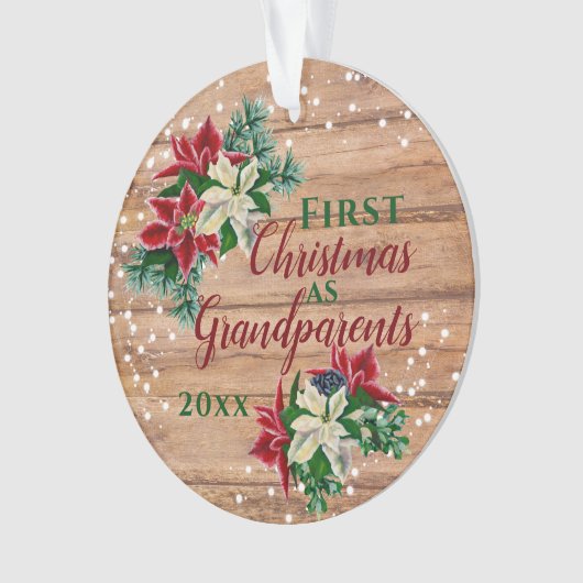 Rustieke Grootouders 1e Kerstmis Poinsettia Ornament (voorkant)