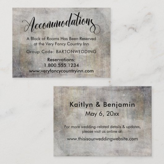 Rustieke Grunge bruiloft accommodaties Insert Kaar Informatiekaartje (Voorkant / Achterkant)