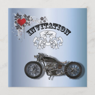 Rustieke grunge Motorfiets Biker Bruiloft Aankondiging