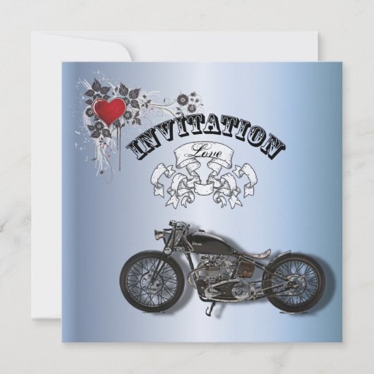 Rustieke grunge Motorfiets Biker Bruiloft Aankondiging (Voorkant)