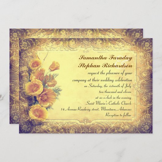 Rustieke grungy antiek huwelijksuitnodigingen kaart (Voorkant / Achterkant)