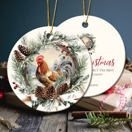 Rustieke haan boerderij dier Kerstmis dennenkrans Keramisch Ornament