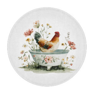 Rustieke Haan en Hen Bloemen Snijplank