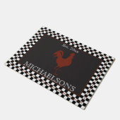 Rustieke Haan met Zwart | Naam witte cheques Deurmat (Schuin)