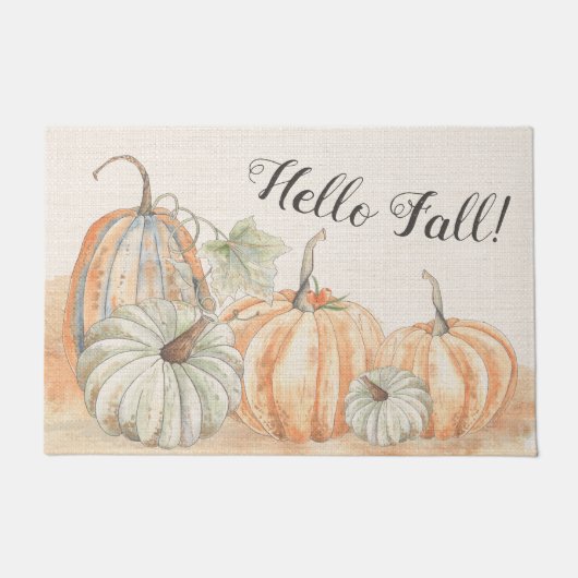 Rustieke Hallo Herfst Aquarel Pompoen Deurmat (Voorkant)