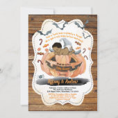 Rustieke Halloween baby boy douche pompoen spookac Kaart (Voorkant)