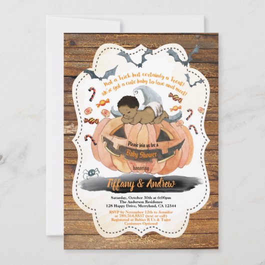 Rustieke Halloween baby boy douche pompoen spookac Kaart (Voorkant)