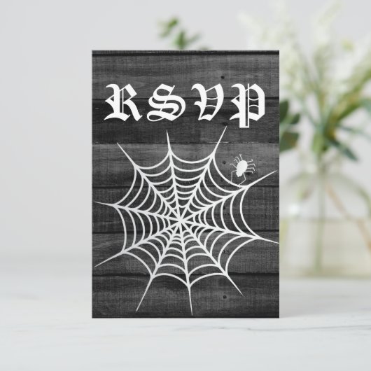 Rustieke Halloween bruiloft RSVP Kaartje (Staand voorkant)