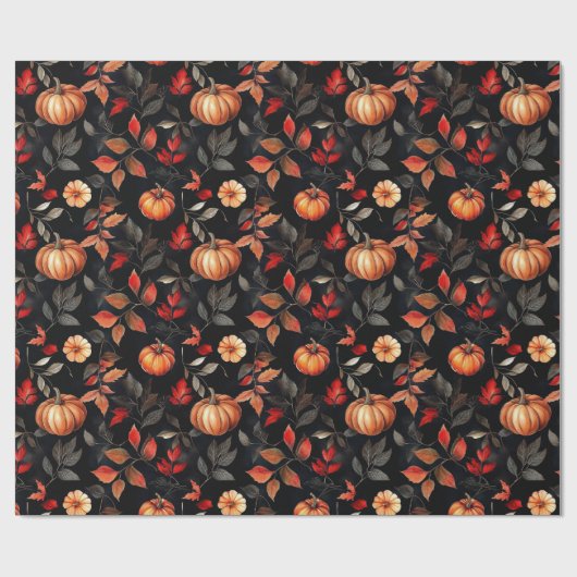 Rustieke Halloween Fall Leaves Pumpkin Cadeaupapier (Vlak)