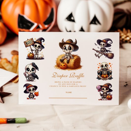 Rustieke Halloween Skeleton Diapper Raffle Informatiekaartje