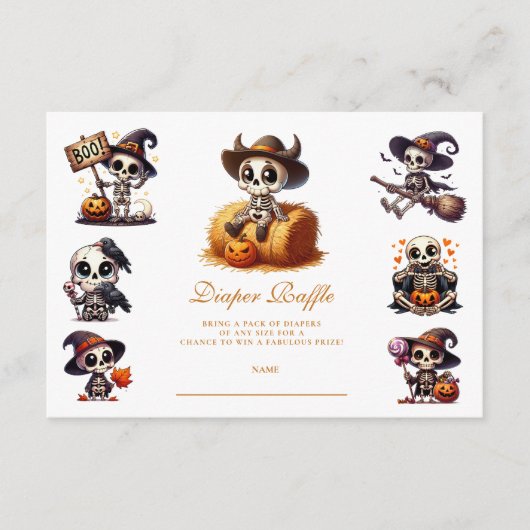 Rustieke Halloween Skeleton Diapper Raffle Informatiekaartje (Voorkant)