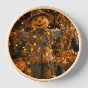 Rustieke Halloween-vogelverschrikker-wandklok