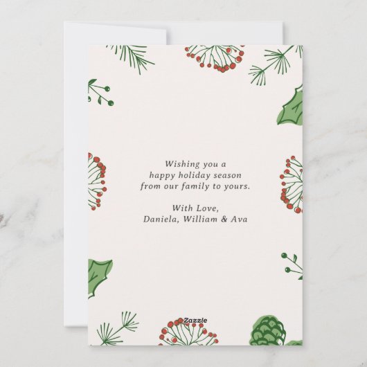 Rustieke Hand-Drawn Mistletoe Pine Kerstfoto Feestdagenkaart (Achterkant)