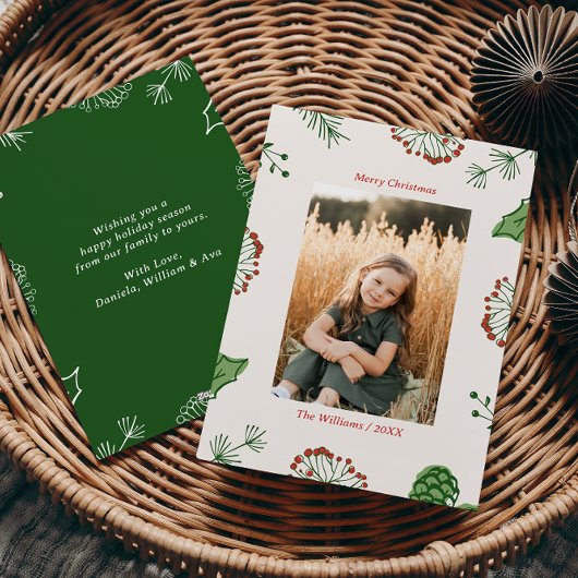 Rustieke Hand-Drawn Mistletoe Pine Kerstfoto Feestdagenkaart