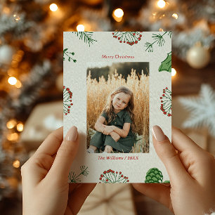Rustieke Hand-Drawn Mistletoe Pine Kerstfoto Feestdagenkaart